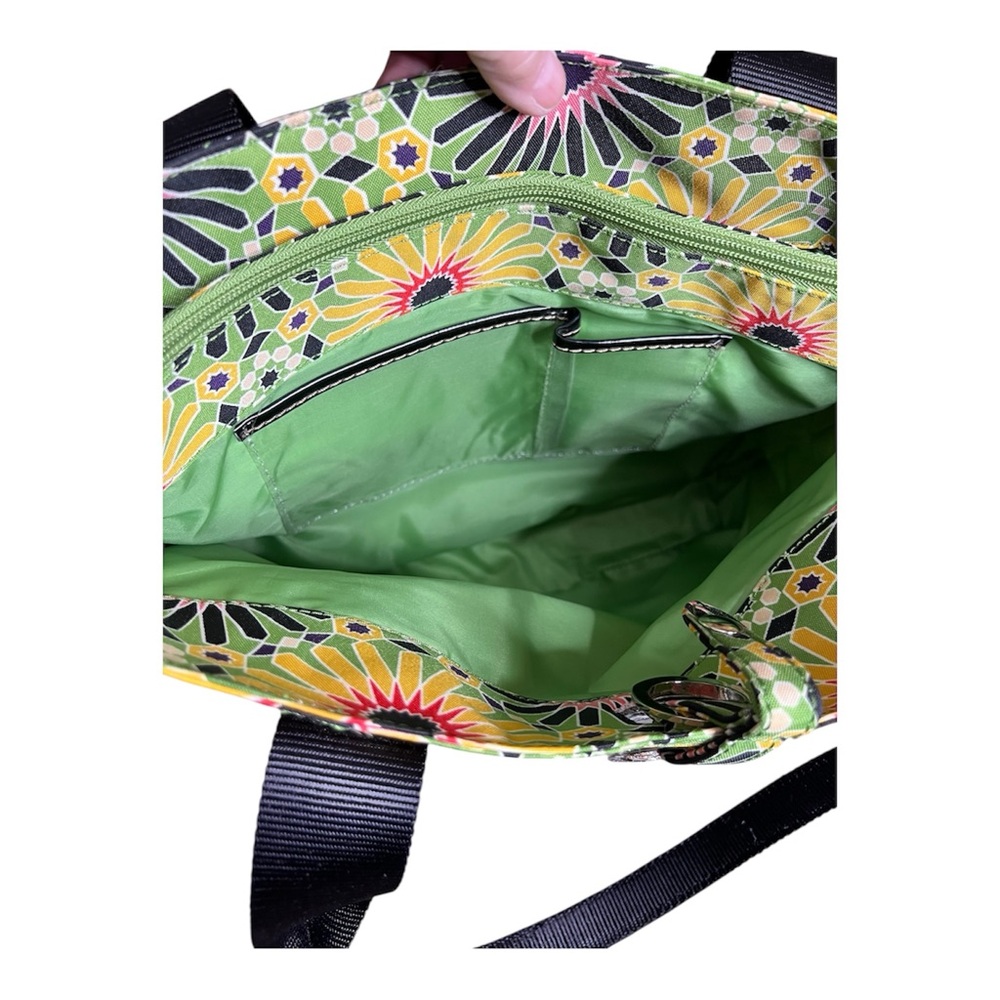 Franco Sarto Canvas Geometric Green/Yellow/Black Floral Tote - Picture 7 of 9